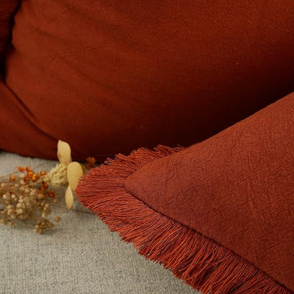 YOUR SMILE Throw Pillow Cases Pack of 2 Cotton Fringe Edges Dyed Soft Chenille Cushion Covers for Couch Sofa Home Farmhouse Decoration 12 x 20 inchOoaRust Orange