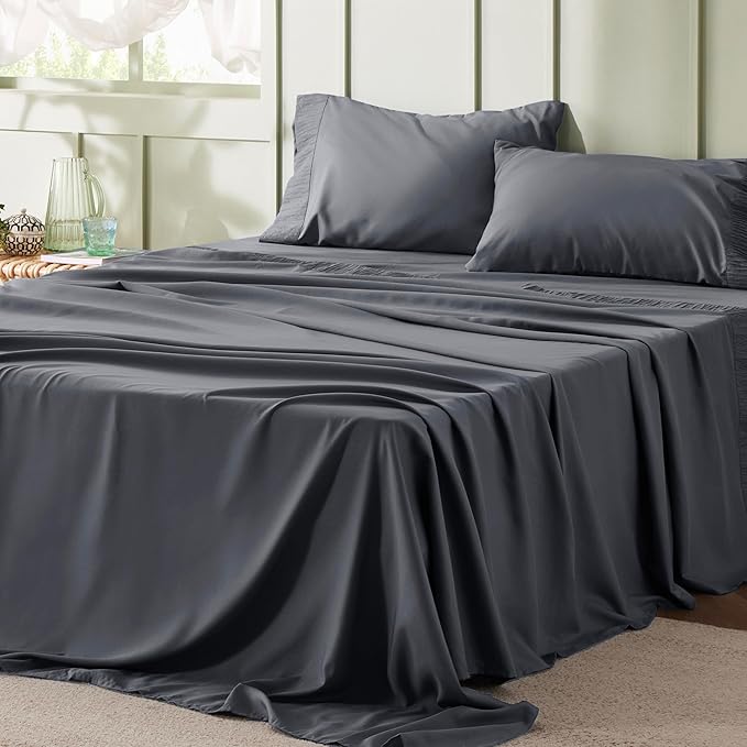 Bedsure King Size Sheets Set - 4 Pieces Soft King Sheets - Breathable  Cooling - Hotel Luxury - Easy Care Polyester Microfiber Bedding for Women, Men, Dark Grey