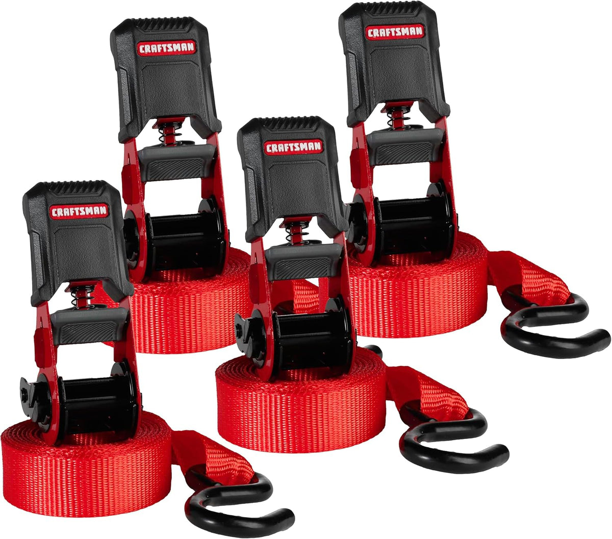 CRAFTSMAN CMXAZBS15004 Black/Red 1" x 12' Ratchet Tie Down Straps - Light/Mid-Weight Duty (1500 lb Break Strength), 1 Pack