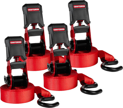 CRAFTSMAN CMXAZBS15004 Black/Red 1" x 12' Ratchet Tie Down Straps - Light/Mid-Weight Duty (1500 lb Break Strength), 1 Pack