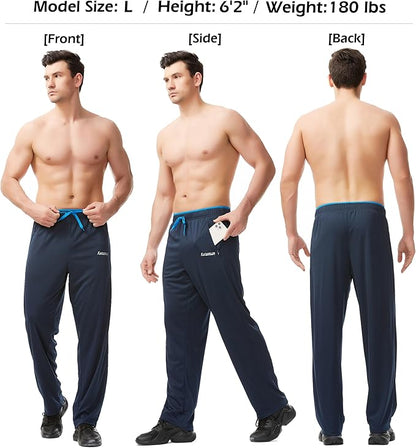 Mens Sweatpants with Zipper Pockets Open Bottom Athletic Pants for Workout,Running,Training,Jogging,Gym