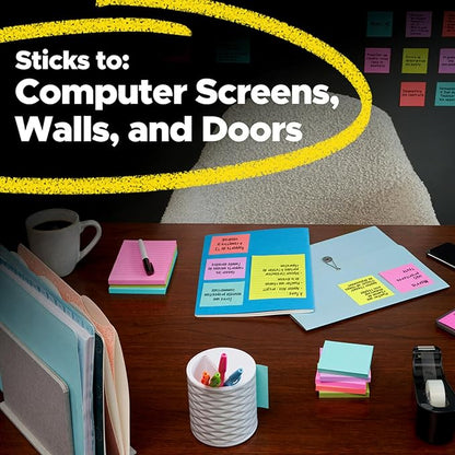 Post-it Super Sticky Lined Notes, 5 Sticky Note Pads, 4x6 in, 2X The Sticking Power, Back to School Supplies for Students, Sticky Notes for Textbooks, Notebooks, Walls and Vertical Surfaces