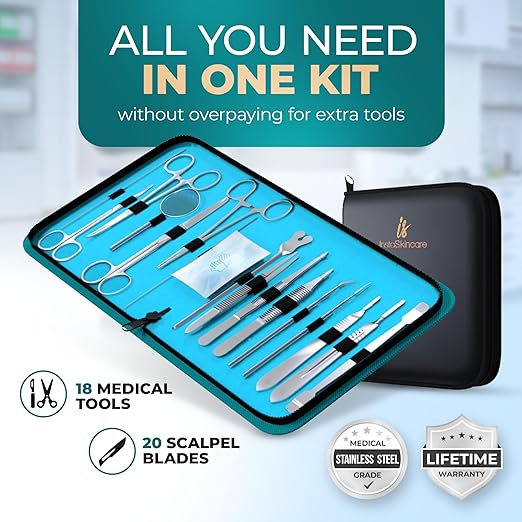 Advanced Dissection Kit Biology Lab Anatomy Dissecting Set with Stainless Steel Scalpel Knife Handle Blades for Medical Students and Veterinary by InstaSkincare (38 Pcs)