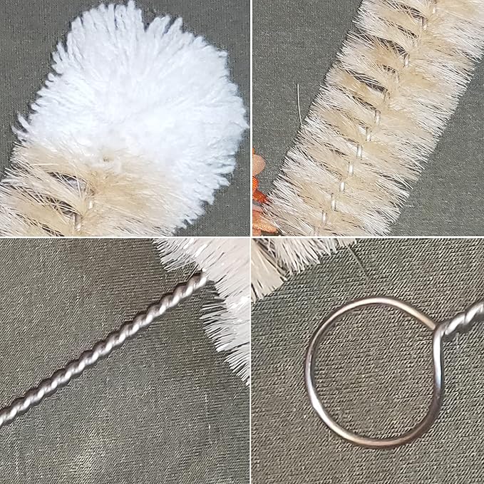 NewFerU Stainless Steel Soda Bottle Cleaning Brush in Natural Boar Bristle Wool Tip Long Handle, Flexible Bendable Thick Wire Cleaner for Narrow Neck Water Baby Bottles Straw Pipe Tube Flask