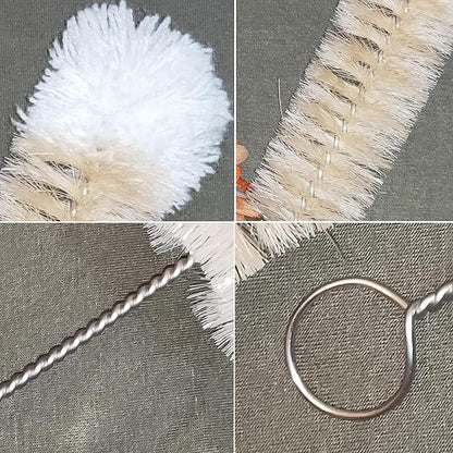 NewFerU Stainless Steel Soda Bottle Cleaning Brush in Natural Boar Bristle Wool Tip Long Handle, Flexible Bendable Thick Wire Cleaner for Narrow Neck Water Baby Bottles Straw Pipe Tube Flask