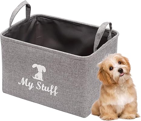 Geyecete Canvas Dog Toy Storage Dog Toy Basket -Box for Dog Toy Bins, Dog Blanket, Dog Clothes Storage - Pet Toy and Accessory Storage Bin-Gray
