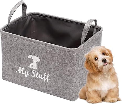Geyecete Canvas Dog Toy Storage Dog Toy Basket -Box for Dog Toy Bins, Dog Blanket, Dog Clothes Storage - Pet Toy and Accessory Storage Bin-Gray