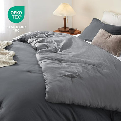 Bedsure Queen Reversible Grey Pre-Washed All Season Duvet Set Soft Warm 1 Lightweight Duvet (90 x 90 inches) and 2 Pillowcases (20 x 26 inches)