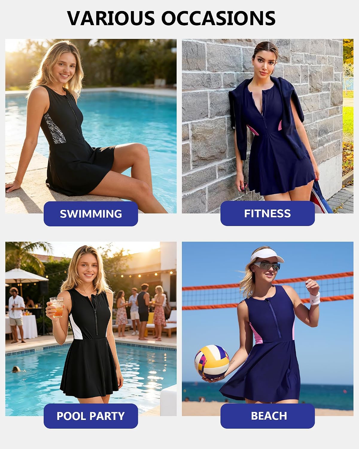 Mofiz beautyin Womens One Piece Swim Dress Athletic Swimsuits Modest Bathing Suit 2026 Zip Up Swimdress