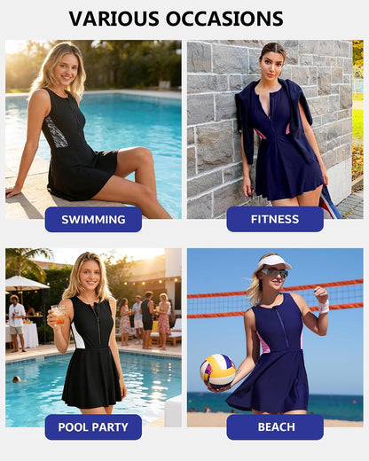 Mofiz beautyin Womens One Piece Swim Dress Athletic Swimsuits Modest Bathing Suit 2026 Zip Up Swimdress