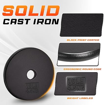 Yes4All Standard 1" Cast Iron Weight Plate - Ideal for Strength Training - 10LBS (Single)