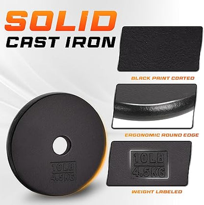 Yes4All Standard 1" Cast Iron Weight Plate - Ideal for Strength Training - 10LBS (Single)