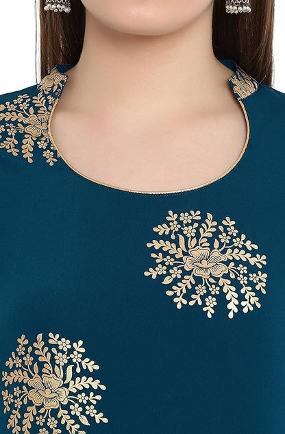 Janasya Indian Women's Teal Embellished Kurta Kurti Top Tunic Festive Wedding Party wear Kurta Set with Dupatta for Women