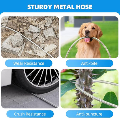 Metal Garden Water Hose 50 FT, Flexible and Lightweight, Heavy Duty Stainless Steel Pipe with Brass Fittings for Reel, Yard, Outdoor, Boat