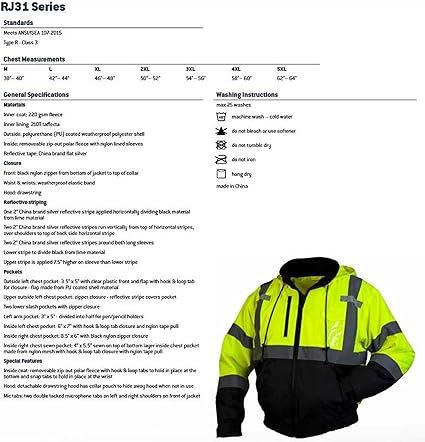 Pyramex RJ31 Series Waterproof Class 3 Fleece Bomber Safety Jacket, Lime, Large