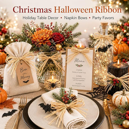 Sukh 6PCS Natural Raffia Ribbon - Raffia Yarn for Gift Wrapping & Crafts Rafia Grass Twine String Wrap, Christmas Halloween Ribbon for Thanksgiving, Easter, Birthday Gift Box, Florist Bouquets
