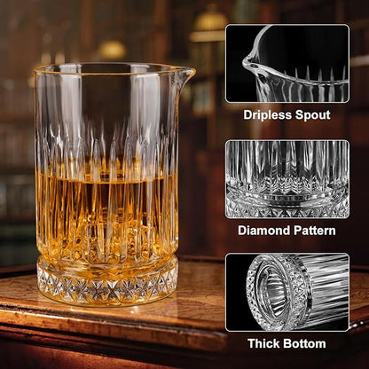 Cocktail Mixing Glass - Premium 21oz - Solid, Stable, Sturdy Hand Blown Crystal - Professional Quality Barware - Gift for Wedding, Anniversary, Birthday, Father's Day