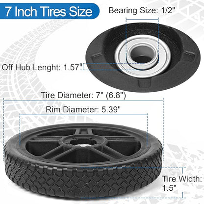 7 Inch Lawn Mower Wheels Kits Universal 7" Push Mower Wheels with 12" Bearing, Bolts  Nuts, Plastic Replacement Tires for Most Standard Garden Tiller, Pressure Washer, Handtruck, 2 Pack