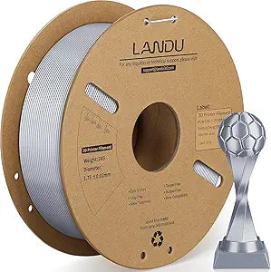 LANDU Silk PLA Filament 1.75mm Silver 1KG, 3D Printer Filament Dimensional Accuracy - 0.02mm, 1kg Cardboard Spool(2.2lbs), Neatly Wound 3D Printing Filament Fits for Most FDM 3D Printers, Silver
