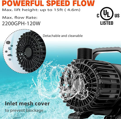 (2200GPH-120W,UL listed) PS- High Flow Submersible Water Pump - Pond Pump - Submersible Pump - Water Fountain Pump - Aquarium Pump,PS-2200