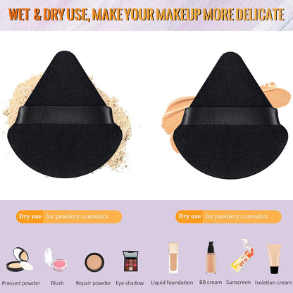 Meanplan 79 Pcs Powder Puff Face Soft Makeup Sponge Triangle Powder Puffs for Loose Velour Cosmetic Foundation Wet Dry Sponge Makeup Tools(Black)