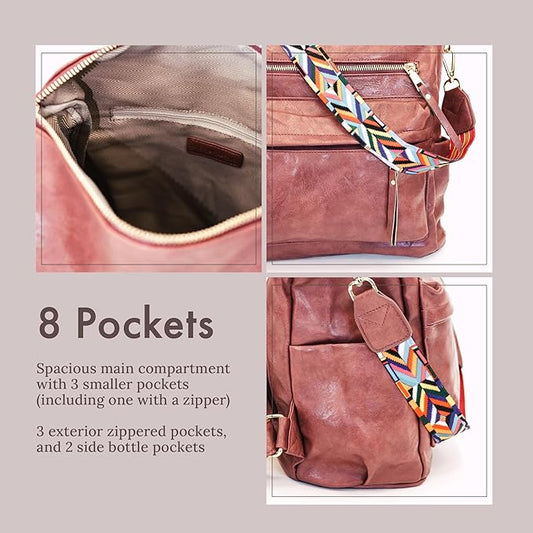 ModernChic Backpack Purse for Women - Brielle Convertible Bag, Use as Diaper  Shoulder Bag, or Womens Backpack, Made of Vegan Leather wRemovable Strap and ExteriorInterior Pockets (Taffy Pink)