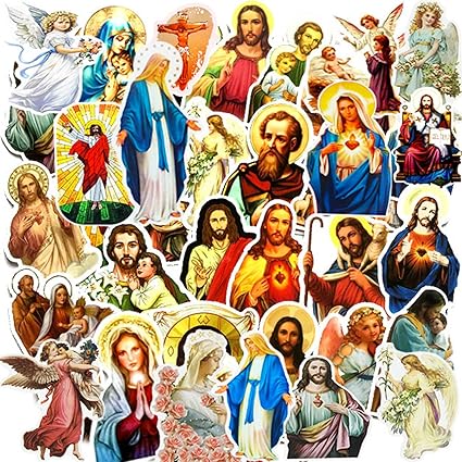 Catholic Stickers Religious Bible Faith Cross Sticker Pack Gifts for Adults Teens and Kids, 60PCS Aesthetic Catholic Jesus Stickers for Water Bottles Laptops Suitcases Skateboards Guitar