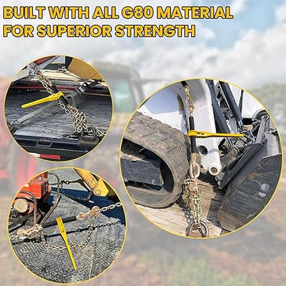 Chain Binders with 2 Grab Hooks, G80 14in-516in Heavy Duty Ratchet Binders, Tie Downs for Grade 80 Transport Chain, 2200lbs Safe Working Load, for Material Handling, Hauling, Towing