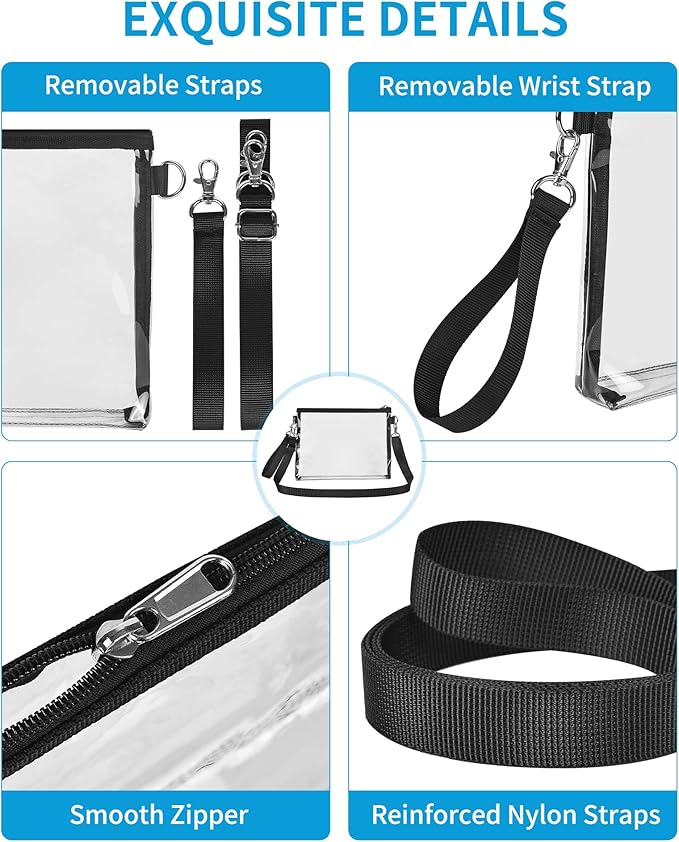 Bagenius Clear Purse Stadium Approved Clear Bag with Removable Straps for Work Sporting Events and Concert