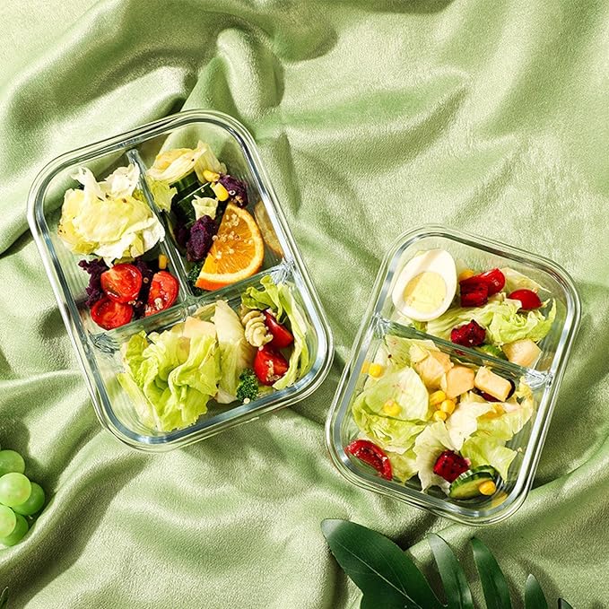 Glass Lunch Box Office Worker bento Box Separate Student Fruit bento with lid Lunch Box Bowl Blackcover