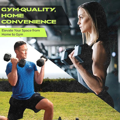 Rubber Coated Dumbbells - No Roll Design Easy-Grip Steel Knurled Handle, Weights Dumbbells Set for Strength Training - Ideal Weights Set for Home Gym