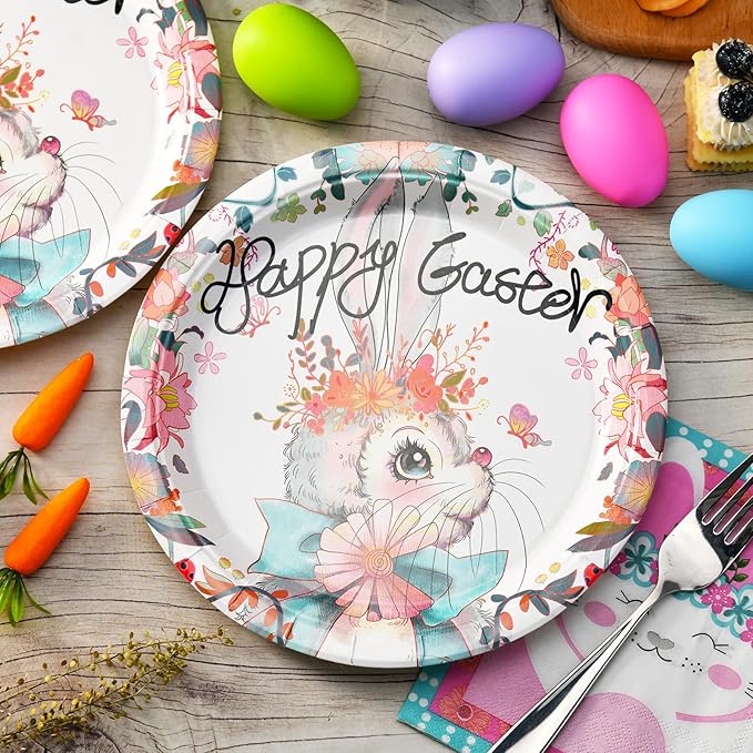 30 Pcs Easter Plates Bunny Plates, 9" Easter Paper Plates Easter Dinner Plates Easter Dessert Plates, Easter Disposable Plates Spring Bunny Paper Plates Easter Salad Party Plates Dinnerware