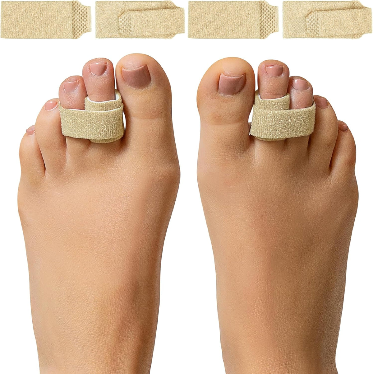 ZenToes Hammer Toe Corrector for Women & Men - Reusable Fabric Buddy Wraps for Broken Toes - Cushioned Toe Splint for Protection & Recovery & Hammertoe Straightener - 4 Count (OSFM, Firm Beige)