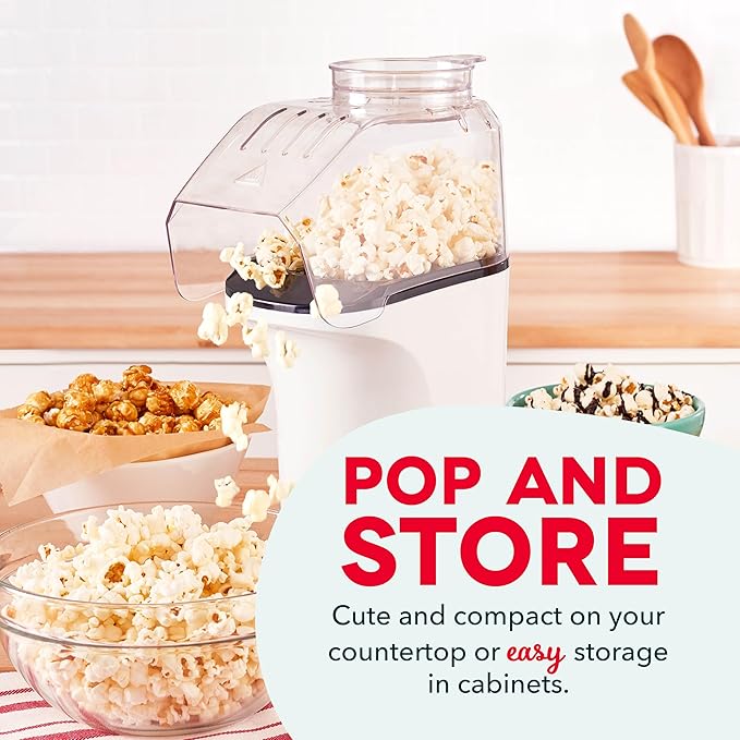 DASH Hot Air Popcorn Popper Maker with Measuring Cup to Portion Popping Corn Kernels  Melt Butter, 16 Cups - White
