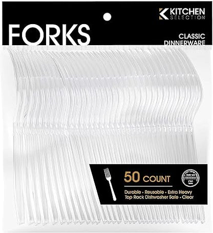 Premium Disposable Clear Plastic Forks (50 Count)  Transparent, Durable, and Convenient for Parties, Events, and Everyday Use