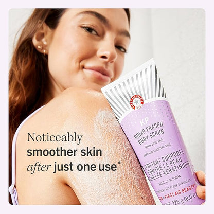 First Aid Beauty - KP Bump Eraser Body Scrub with 10 AHA, Keratosis Pilaris Skin Exfoliator with Glycolic and Lactic acids, Helps Reduce Chicken Skin Bumps, Safe for Sensitive Skin, 2 oz