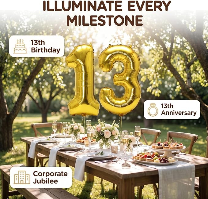 YPSelected 34 Inch Large Foil Helium Number Balloon Birthday Wedding Party pack of 6 (Gold, 3)