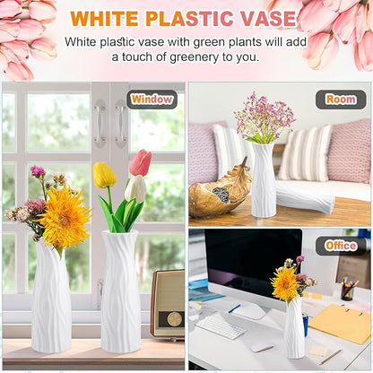 Hoolerry 12 Pcs White Flower Vases Bulk for Centerpieces Plastic White Bud Vase for Flowers Ceramic Look Flower Vase Decorative Tall Unbreakable Vase for Flowers Home Office Table(Elegant Style)