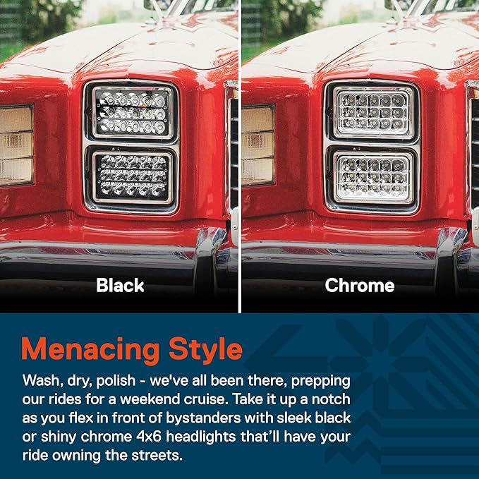TRUE MODS 2pc Chrome 4x6 6x4 Inch LED Headlights Pair H4 2a1 1a1 High Low Sealed Beam H4652 H4666 H6545 H4651 H4656 for Freightliner Classic XL FLD 120 Peterbilt 379 Kenworth T600 T800 W900 Semi Truck