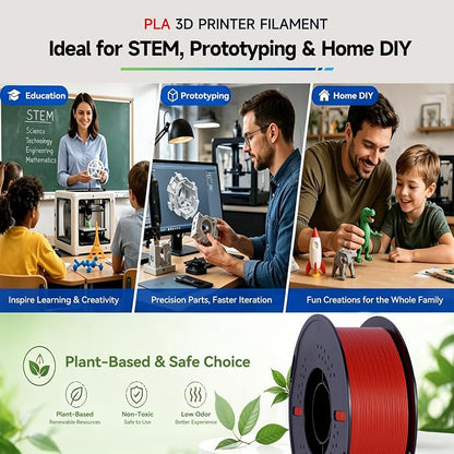 Kingroon PLA 3D Printer Filament, Dimensional Accuracy +/- 0.02 mm, 1 kg Spool(2.2lbs), 1.75 mm?Red