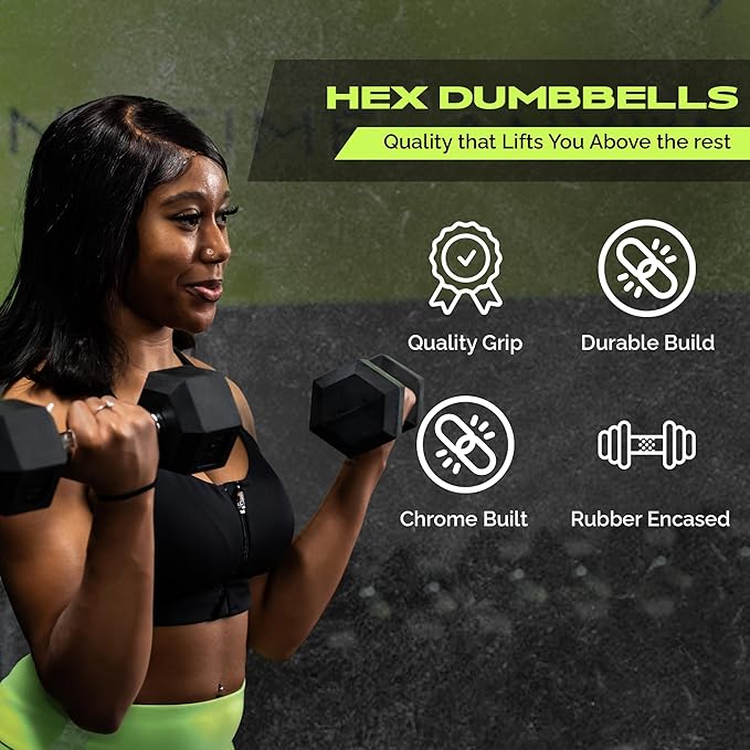Rubber Coated Dumbbells - No Roll Design Easy-Grip Steel Knurled Handle, Weights Dumbbells Set for Strength Training - Ideal Weights Set for Home Gym