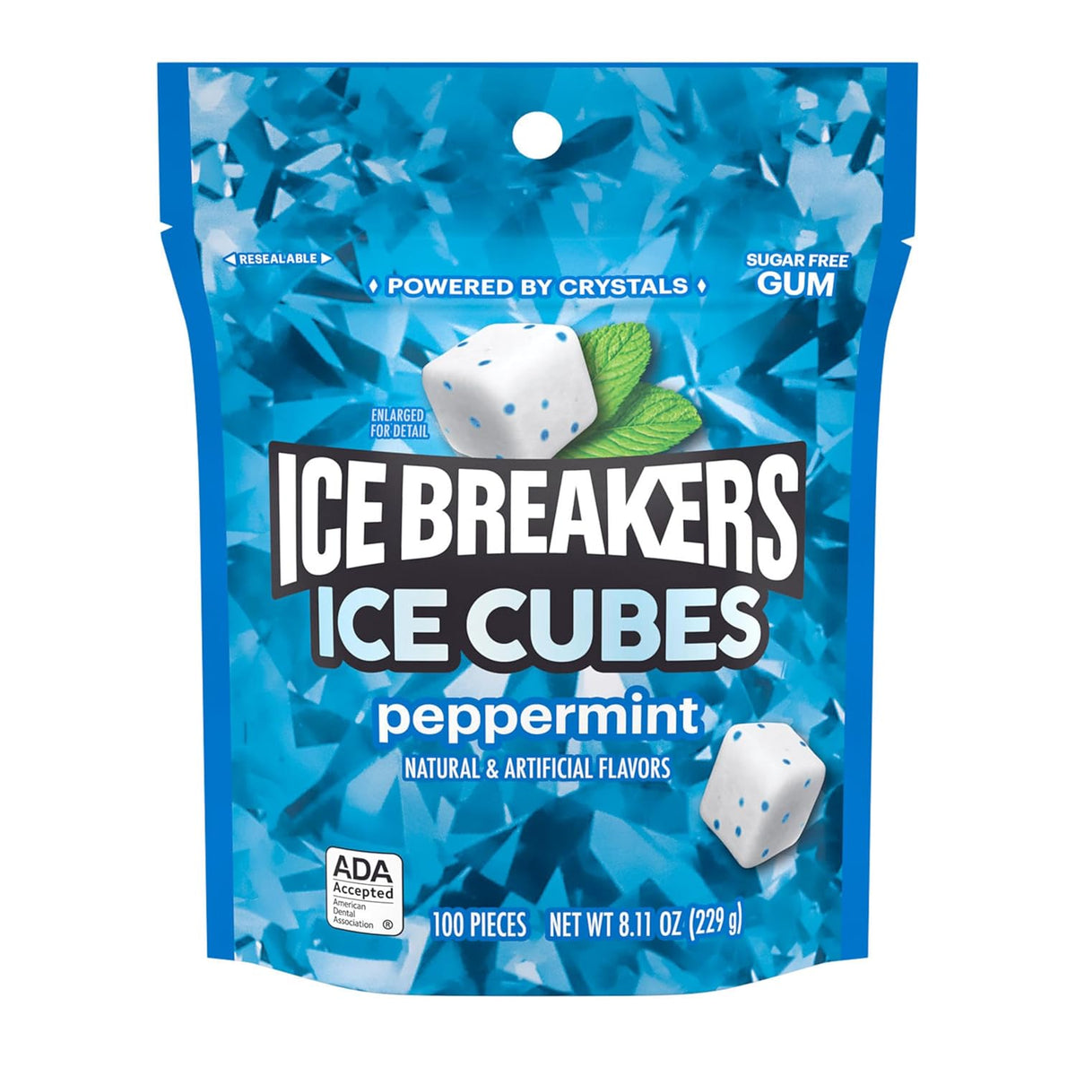 ICE BREAKERS Ice Cubes Peppermint Sugar Free Chewing Gum Pouch, 8.11 oz (100 Pieces