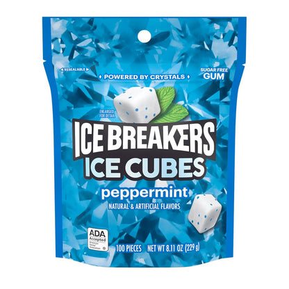 ICE BREAKERS Ice Cubes Peppermint Sugar Free Chewing Gum Pouch, 8.11 oz (100 Pieces
