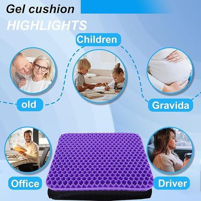 Yimiyaa Gel Seat Cushion, Double Thick Egg Gel Cushion for Pressure Pain Relief, Breathable Wheelchair Cushion Chair Pads for Car Seat Office Chair Purple and Black