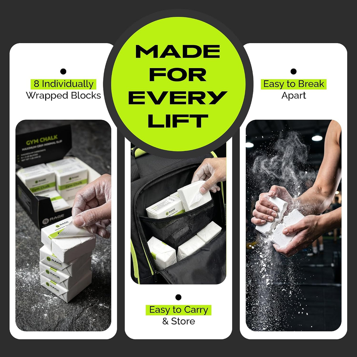 Rage Fitness Premium Gym Chalk, Pure Magnesium Carbonate Chalk for Excellent Grip, Weightlifting, Gymnastics, Rock Climbing - Block Chalk 2 Block