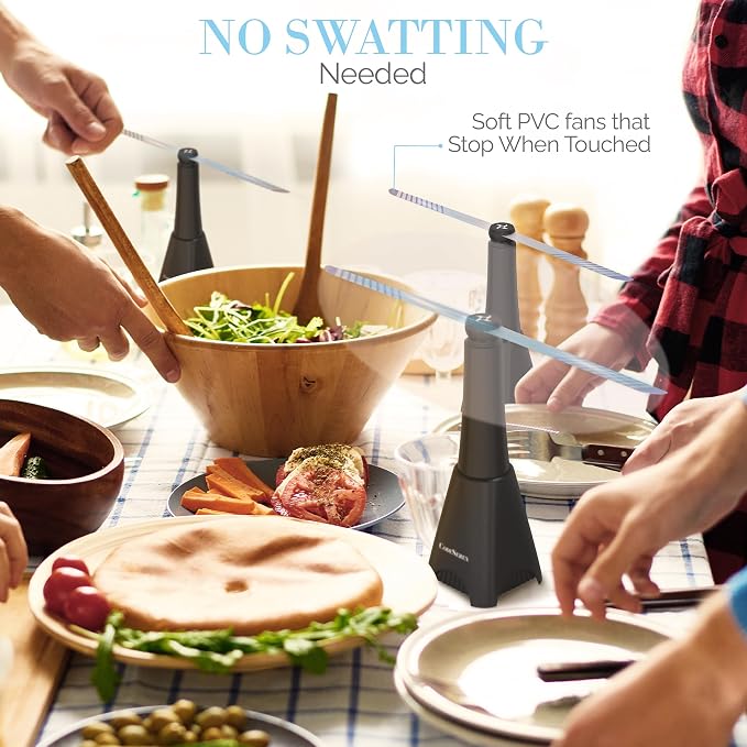 Fly Fans for Tables (4 PCS) - Soundless Fly Swatter Fan for Outdoor Restaurant, Marina, BBQ and Picnic