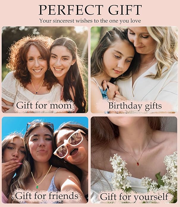 FUNEIA Diamond Necklaces for Women 14K Gold Plated Emerald Birthstone Necklace for Women Mothers Dainty Gold Necklace Blue Green Cubic Zirconia Pendant Necklace Birthday Gifts for Women Jewelry