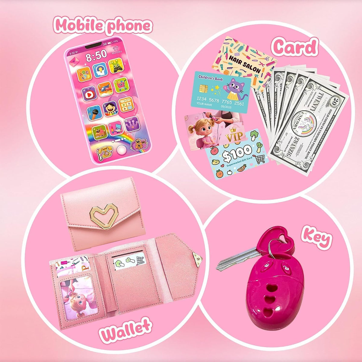 Comes With pretend headphones, Birthday Gifts Purse for Girls Ages 3-8, Toddler Purse Pretend Play Set | Little Girl Toys Include Wallet, Phone, Handbag, Sunglasses, Pretend Makeup for Dress Up, Birthday Gift, Christmas, Mommy .