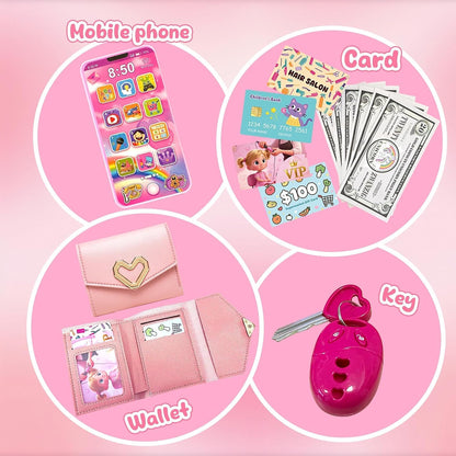 Comes With pretend headphones, Birthday Gifts Purse for Girls Ages 3-8, Toddler Purse Pretend Play Set | Little Girl Toys Include Wallet, Phone, Handbag, Sunglasses, Pretend Makeup for Dress Up, Birthday Gift, Christmas, Mommy .