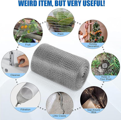 Valchoose Upgraded Not Rusty 5X 30 Ft Stainless Steel Mesh Gap Blocker, Flexible Stainless Steel Wool Holding up Well Tight Spots, Wire Mesh Hole Fill Fabric, Stainless Steel Mesh Roll Easy to Work